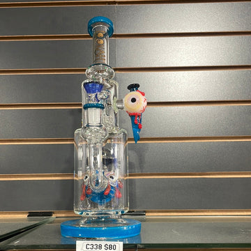 Lookah waterpipe 12" with monster 4 eyes inside and an eye outside design with bent tube