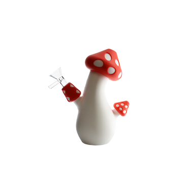 Shop 6.5” Silicone Mushroom Waterpipe with Glass Bowl in assorted colors. Durable, portable, and perfect for wholesale cannabis accessories inventory.