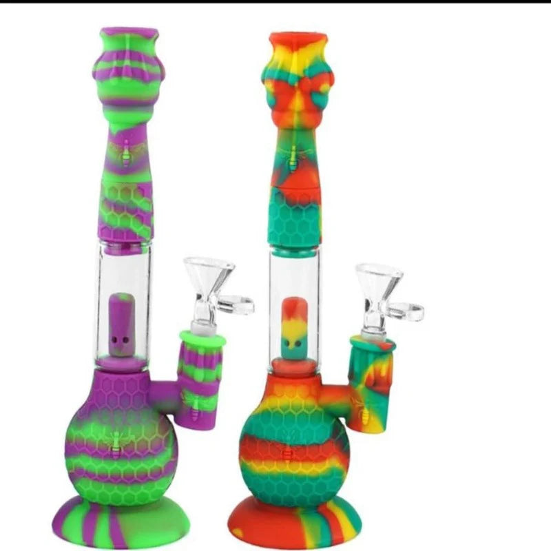 Durable 9-inch silicone waterpipe with perc. Ships in 5 assorted colors. Perfect for cannabis accessories wholesale and bulk smoking accessory orders.