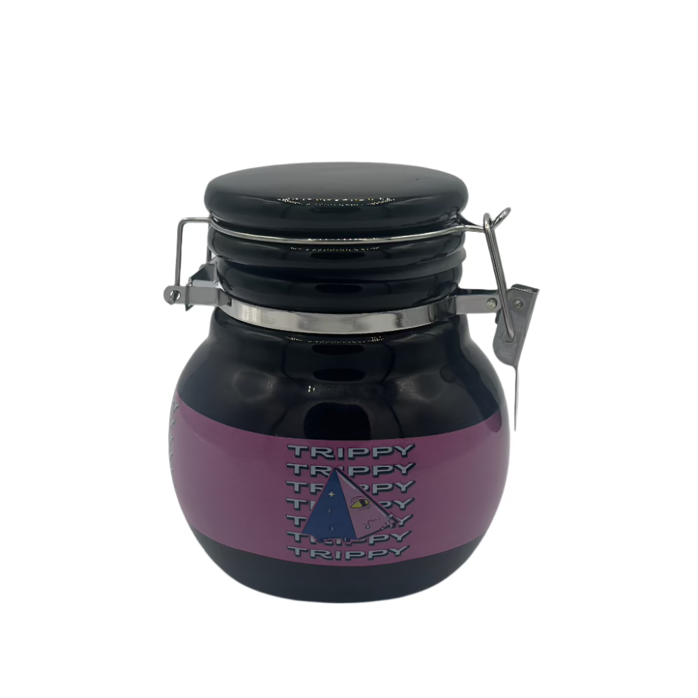 Ceramic jar for storing spices, coffee, or cannabis with an airtight lid