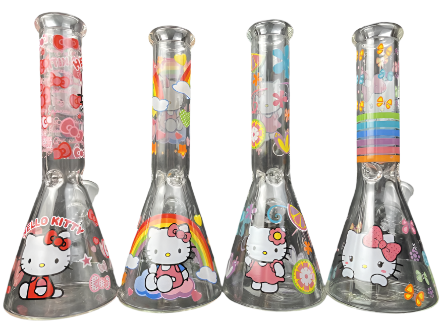 Clear Cute Kitty Beaker Bong by Kickback Glass – Front View
