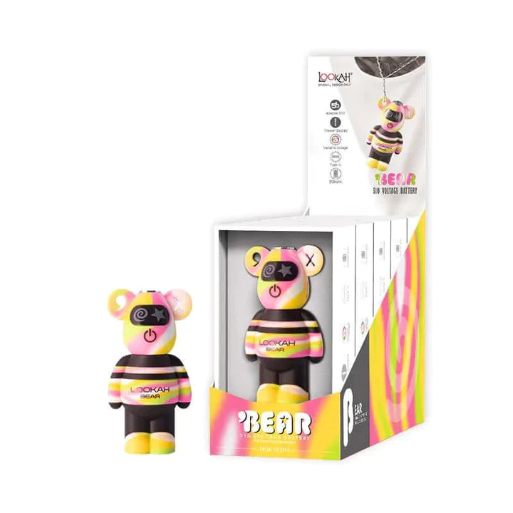 Compact Lookah Bear vape batteries lined up in display set