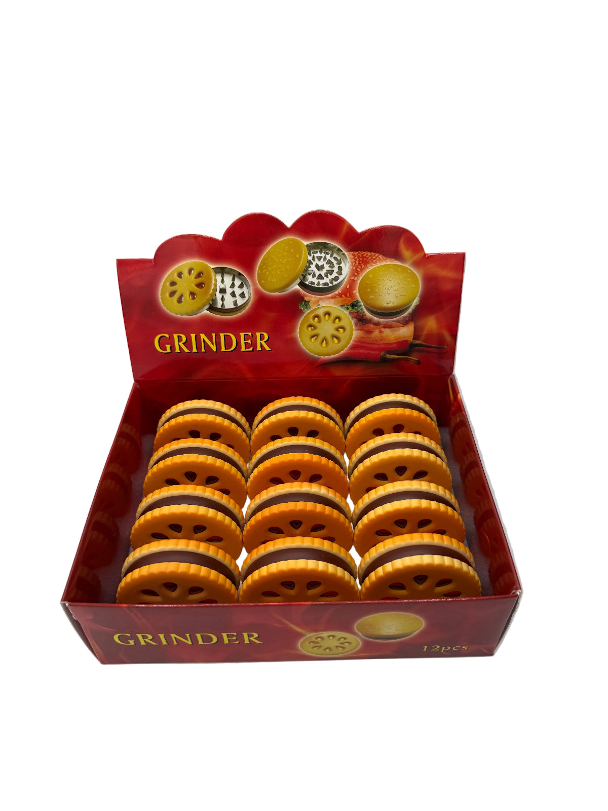 Cookie print herb grinder wholesale pack – 12 pieces