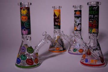Wholesale Halloween Beaker Bong with Comic Prints | Thick Glass Water Pipe | 10" | 4 Colors | WP4503