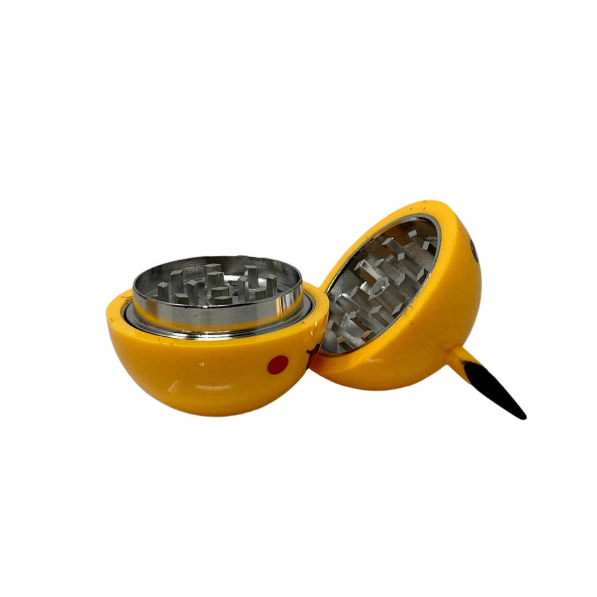 Display of yellow cat-shaped metal grinders