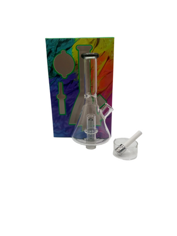 Vibrant Glass Beaker Nectar Collector with Screw-On Ceramic Tip & Dish