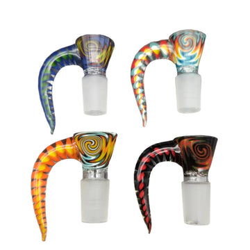 Handmade glass bowl piece with horn handle and built-in screen