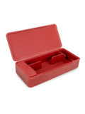 Hard-shell Puffco travel case in Daybreak color, open with custom foam compartments