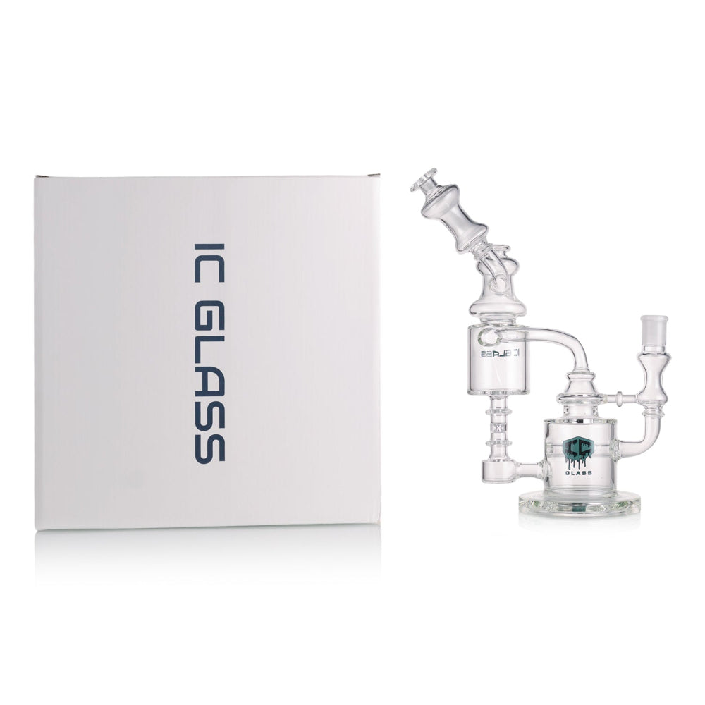 High-end glass recycler rig with advanced filtration and 80 percent more smoke per hit