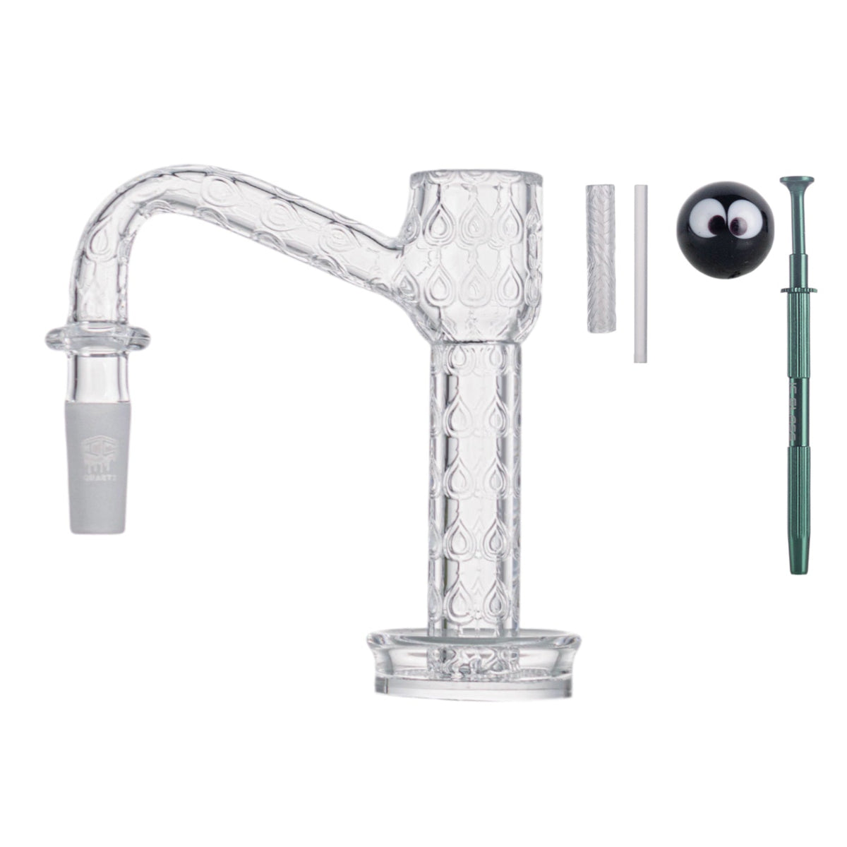 IC Glass NIRVANA 10MM 90D dab rig with terp ball grabber in assorted colors.