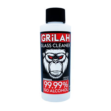 GRILAH ISO Glass Cleaner 4oz bottle for deep cleaning bongs, rigs, and glassware with fast-acting, odor-removing formula.
