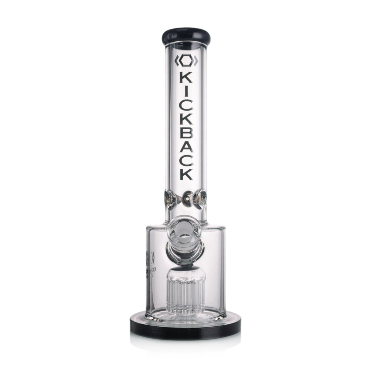 Kickback Glass straight shooter bong with tree arm percolator and 18mm bowl, 15 inches tall in black