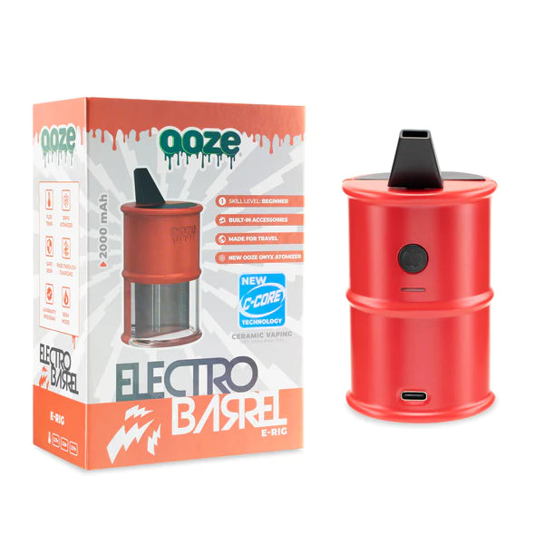 Ooze Electro Barrel rig showing ceramic coil and mouthpiece