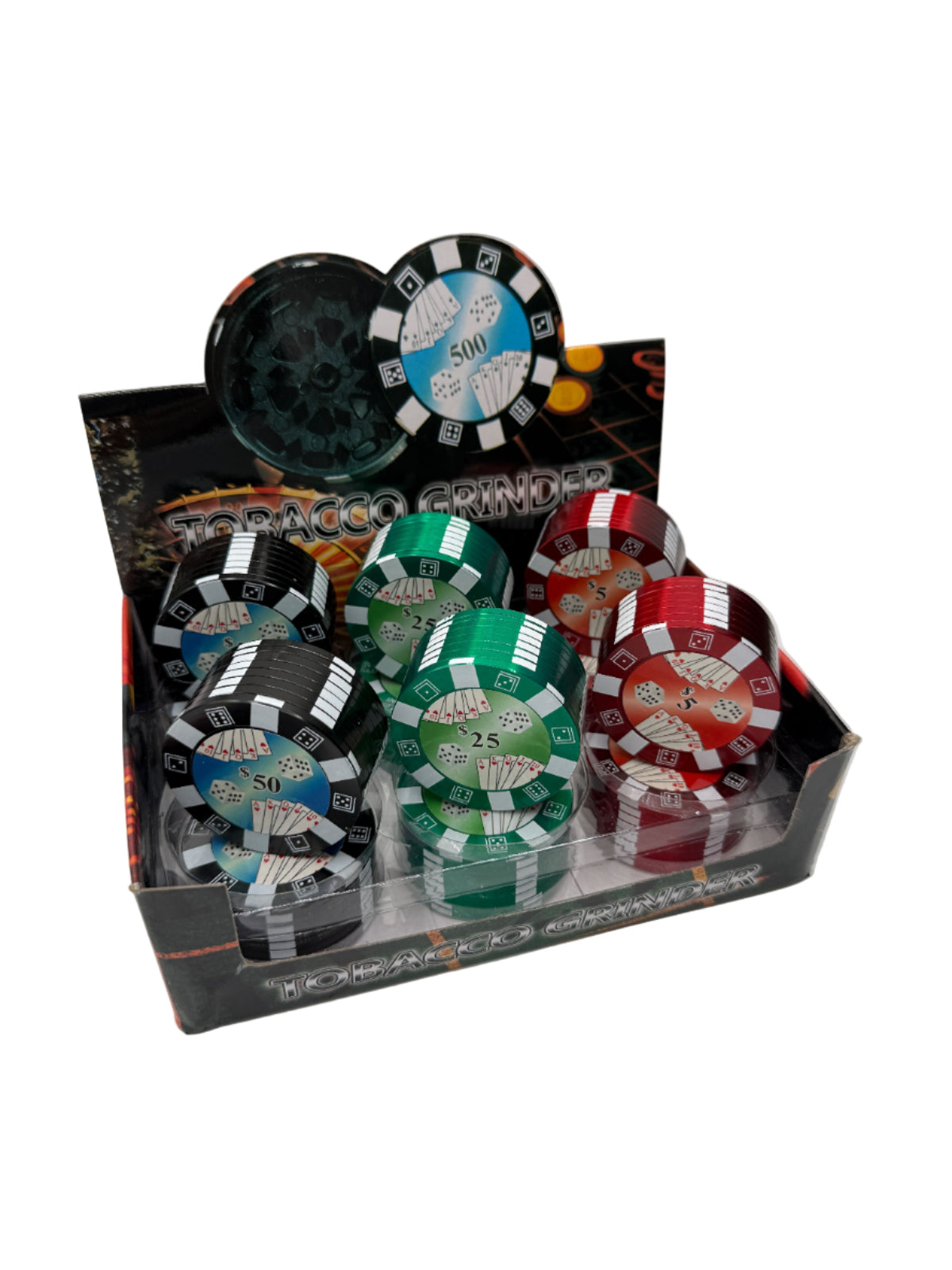 Poker Clip Design Zinc Grinder 12pc Box
