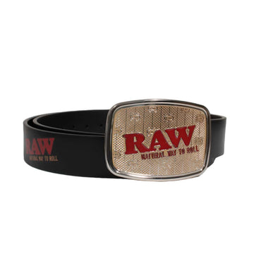 RAW Belt – Small 39 Inch, eco-friendly hemp and leather belt with RAW logo