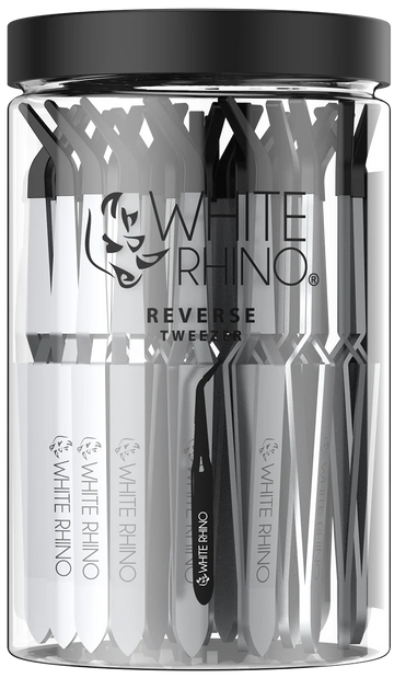 white rhino- REVERSE TWEEZER WITH SILICONE CAP - 30 COUNT JAR
