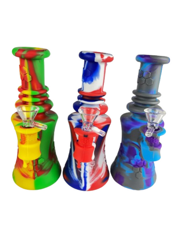 Wholesale 8" Silicone Water Pipe with Glass Bowl | Assorted 5 Colors