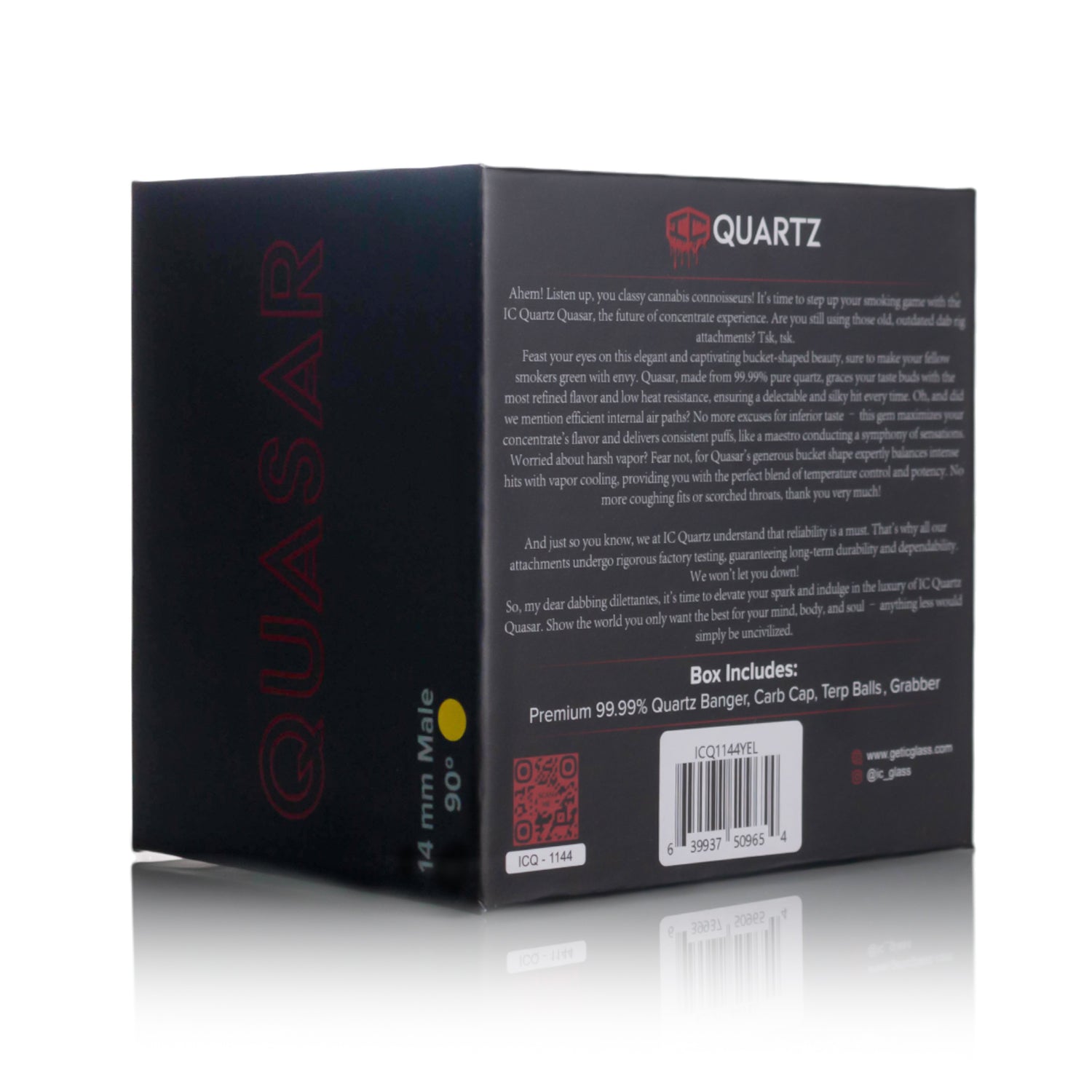 back packaging of QUASAR 4th Gen quartz banger with terp pearl system