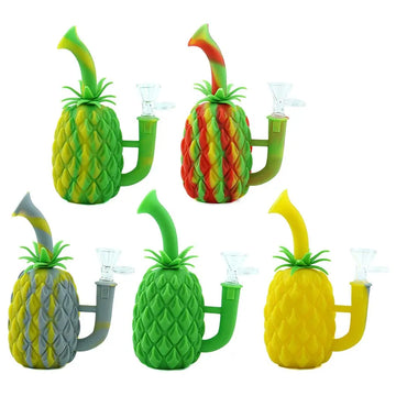 Pineapple Style Silicone Waterpipe With Glass Bowl | Assorted 5 Colors