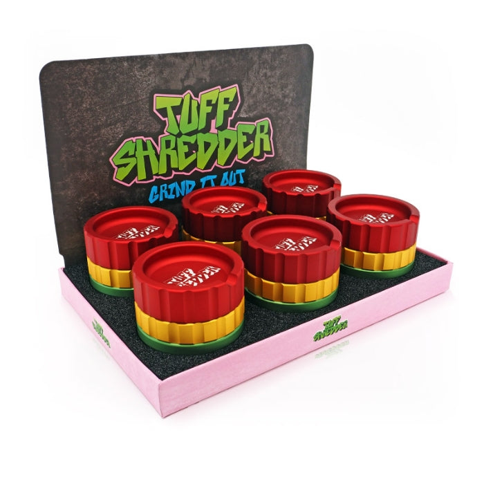 Tuff Shredder Grinders with Ashtray - GRIND IT OUT | Portable Herb Grinding | 4 Pieces | Assorted Colors