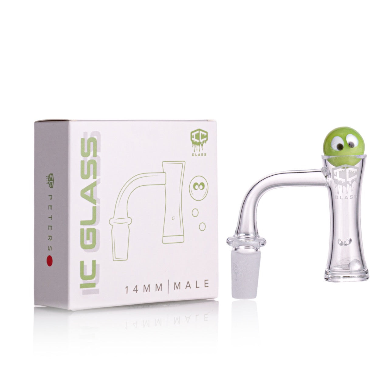 IC GLASS - PETERS | 14mm Male 90D Banger| Includes Carb Cap, Terp Balls & Sticker | ICB1004