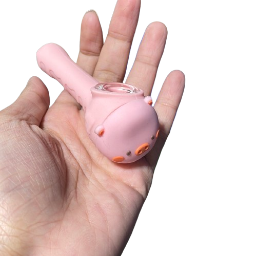 Silicone - 3.5" Creative Cute Piggy Hand Pipe with Glass Bowl | 5 Units / Pack | Pack