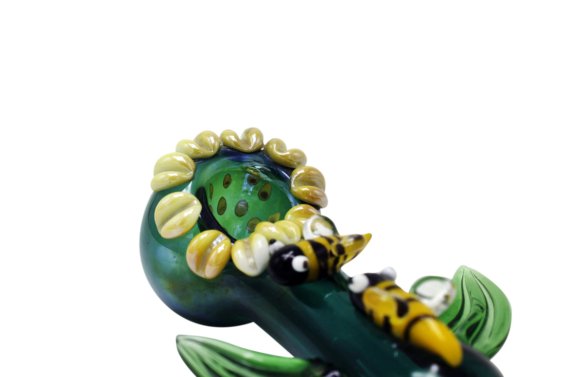 KICKBACK GLASS - Honey Bee Design Hand Pipe | Available in 3 colors