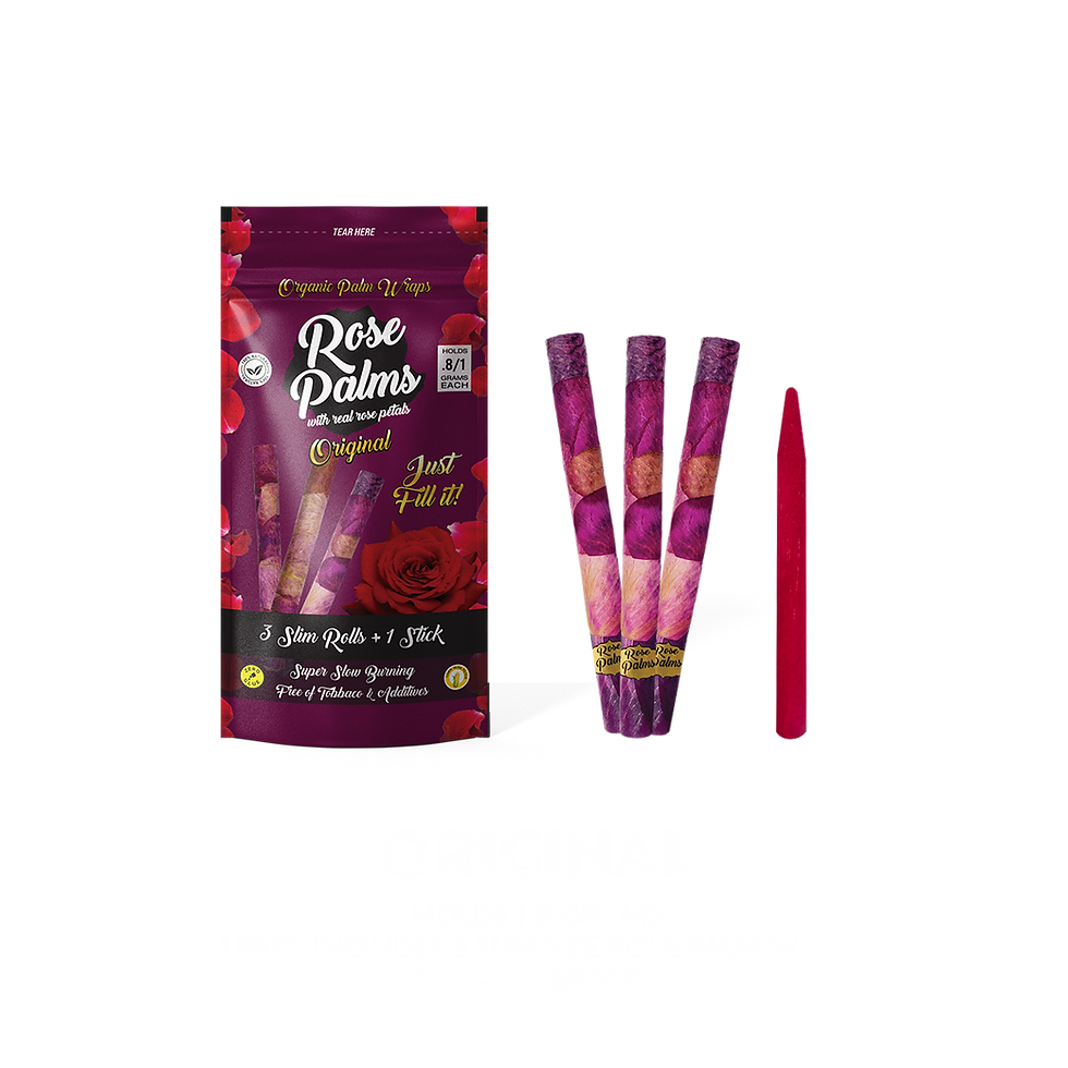 Rose Palms Slim Size- Red Velvet- 20 Count Display Box- 3 per pouch + 1 Filler Stick