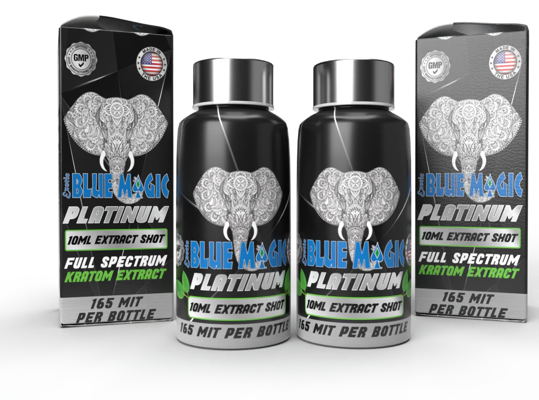 Blue Magic - Exotic Platinum 10ML Liquid Kratom Shots ( 165MIT Per Bottle / Display of 24 )