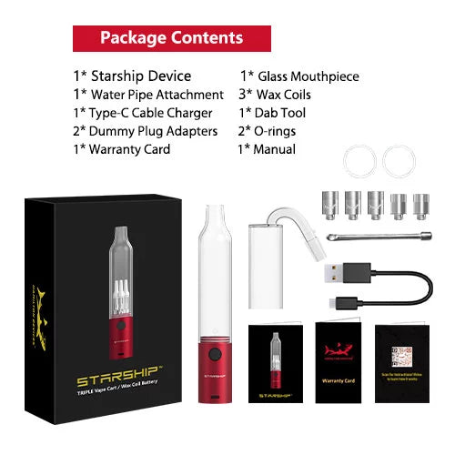 Hamilton Device - STARSHIP Triple Cartridge | Wax Coil Battery | Single Unit | BLACK