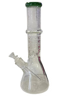 14" beaker with Sandblasted art skull butterfly design on neck and base