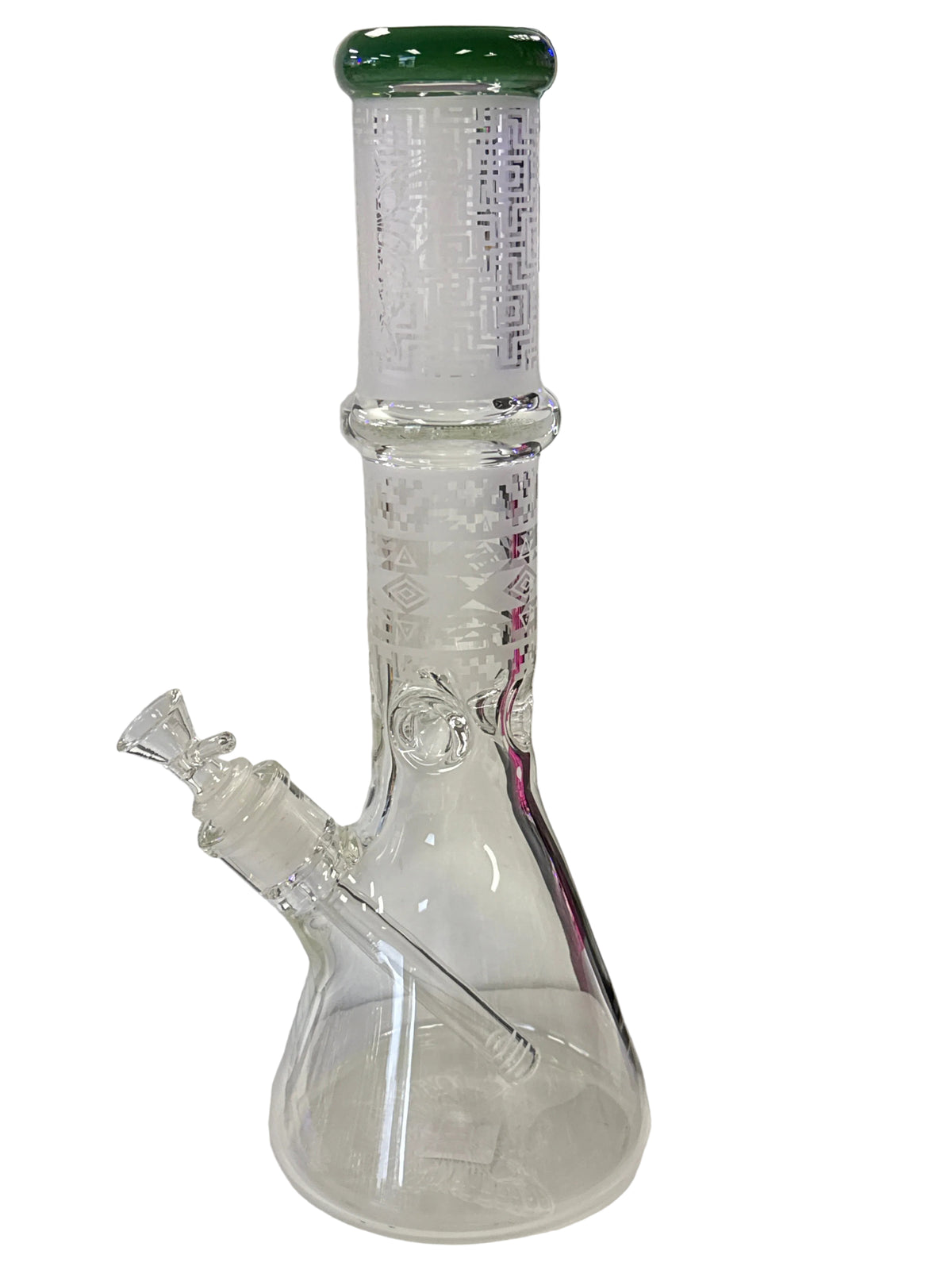 14" beaker with Sandblasted art skull butterfly design on neck and base