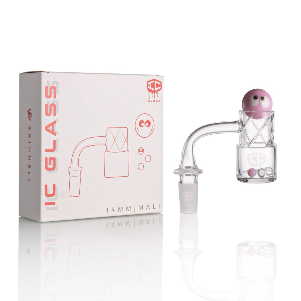 IC Glass - Grinnell | 14mm 90D Quartz Banger | Includes Terp Ball Grabber & Carb Cap | 5 Colors