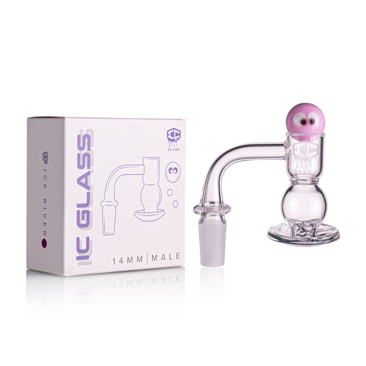 IC GLASS - ICE RIVER| 14mm Male 90D Banger| Includes Carb Cap, Terp Balls & Sticker | ICB1008