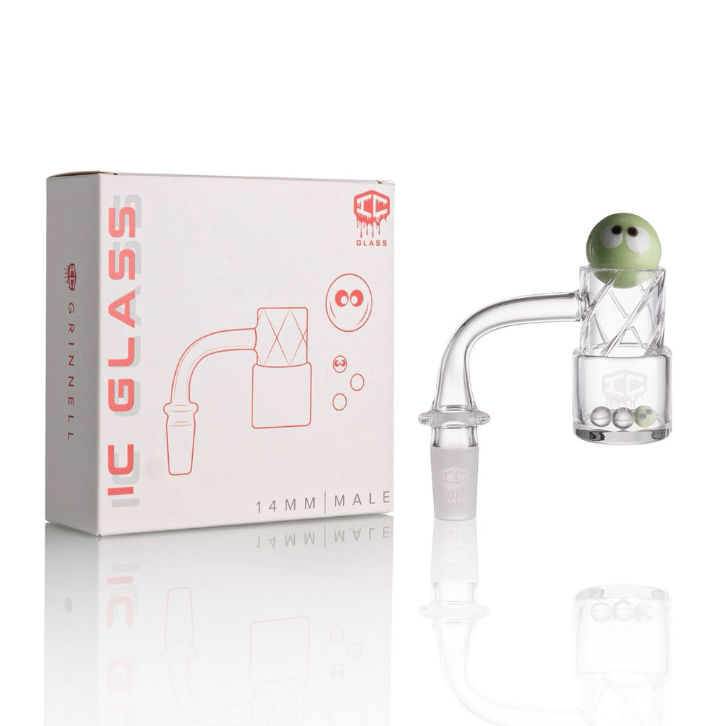 IC Glass - Grinnell | 14mm 90D Quartz Banger | Includes Terp Ball Grabber & Carb Cap | 5 Colors
