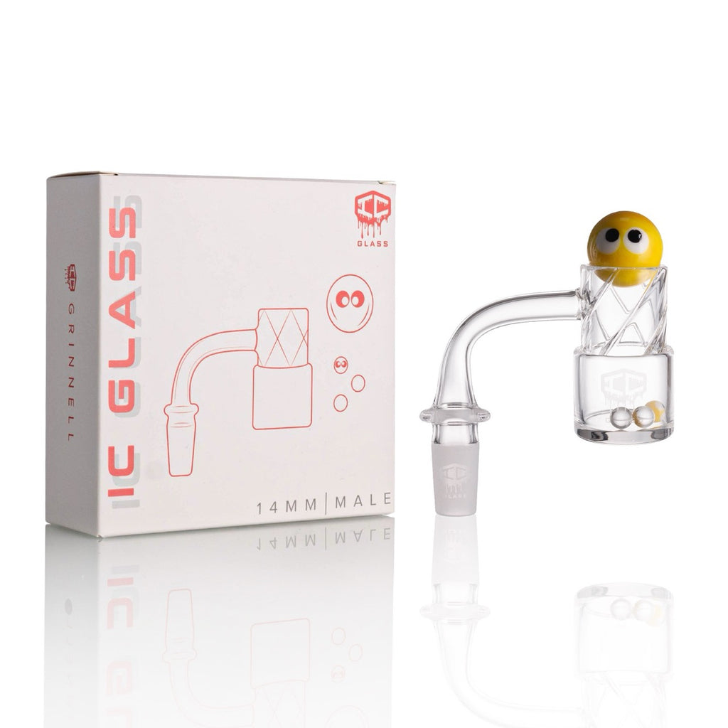 IC Glass - Grinnell | 14mm 90D Quartz Banger | Includes Terp Ball Grabber & Carb Cap | 5 Colors