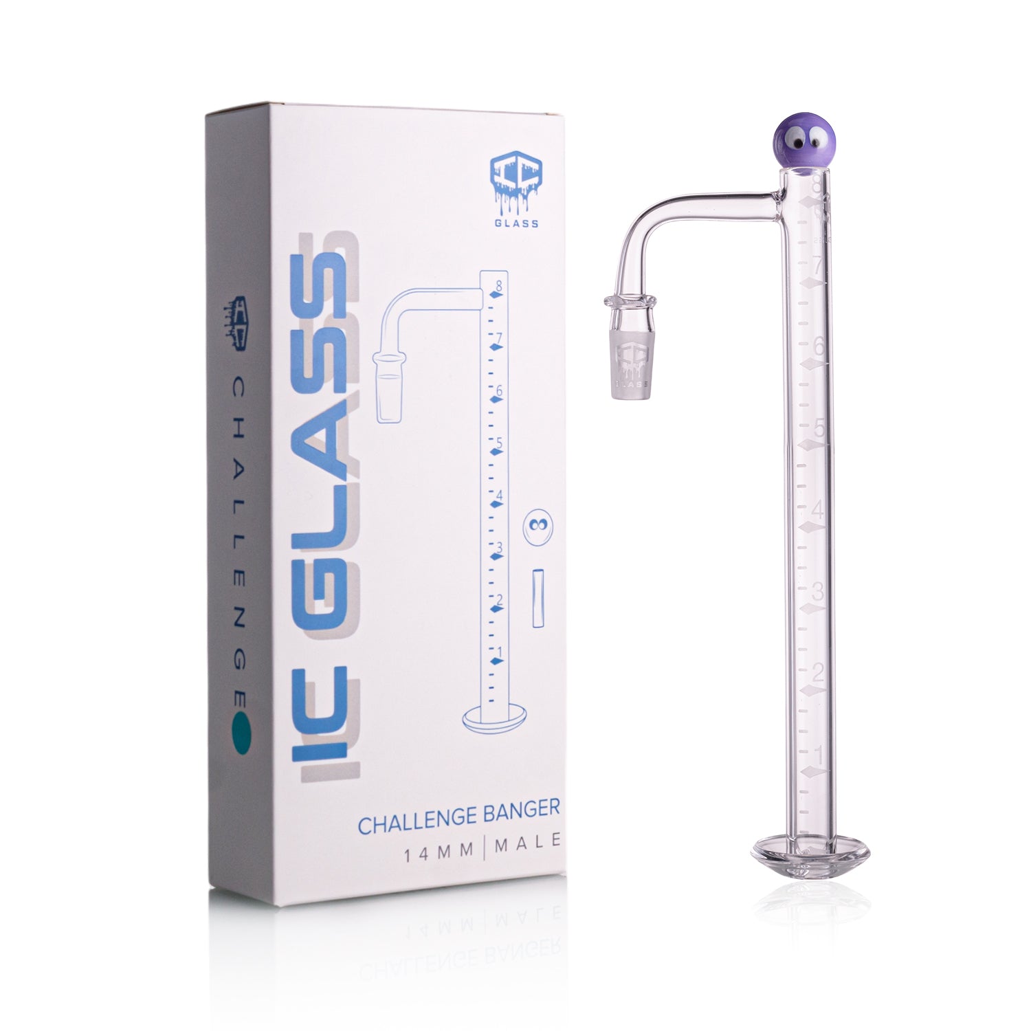 IC Glass - Challenge| 8-Inch Long with Cleaning Brush | 10mm 90° Quartz Banger | 6 Colors Main image