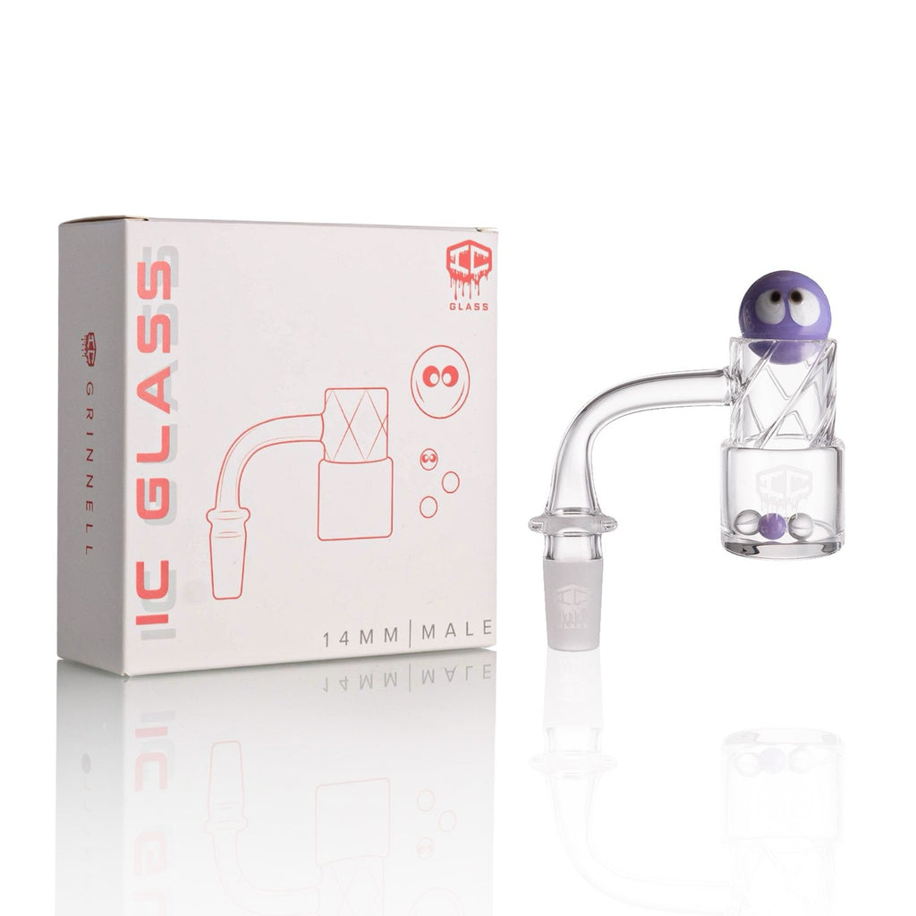 IC Glass - Grinnell | 14mm 90D Quartz Banger | Includes Terp Ball Grabber & Carb Cap | 5 Colors