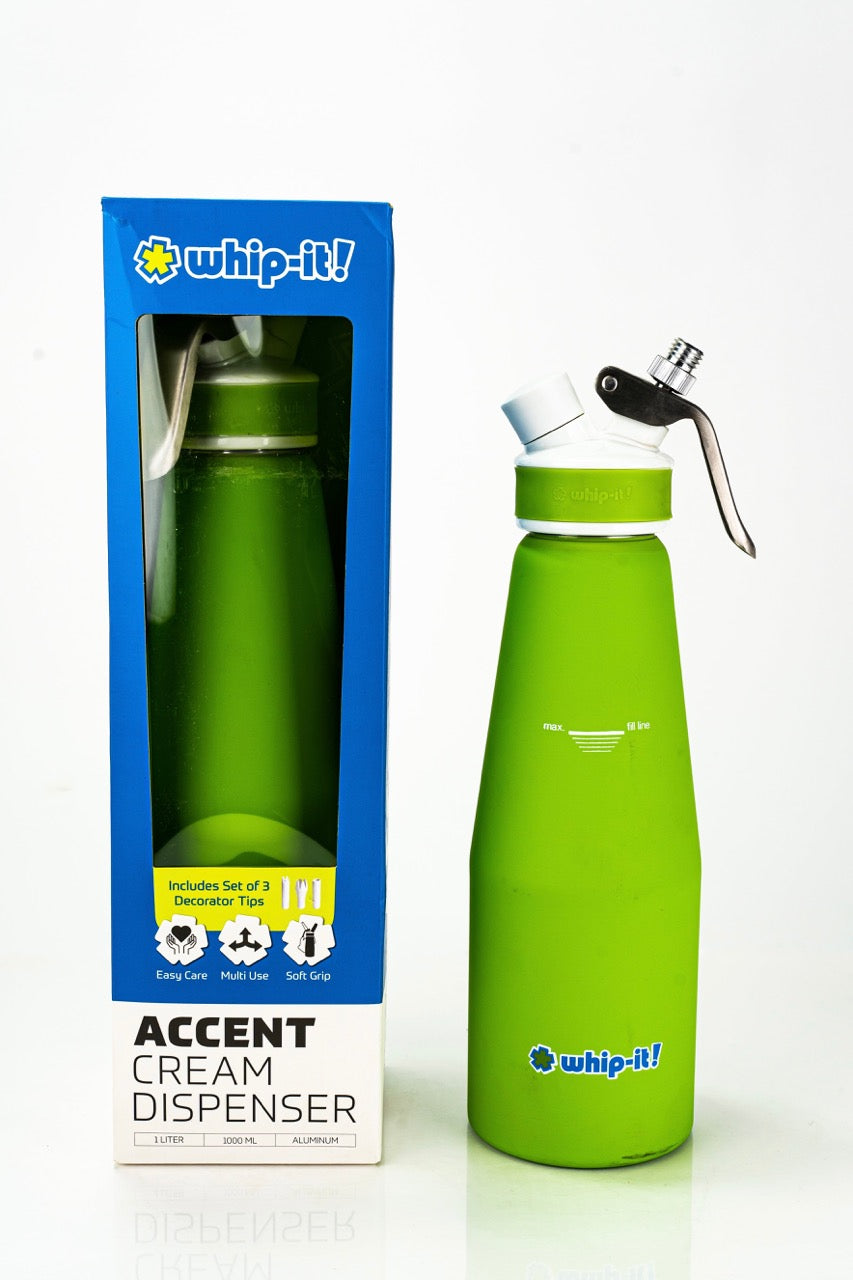 Whip-It! - ACCENT CREAM DISPENSER | Includes set of 3 Decorated Tips | 1 Liter