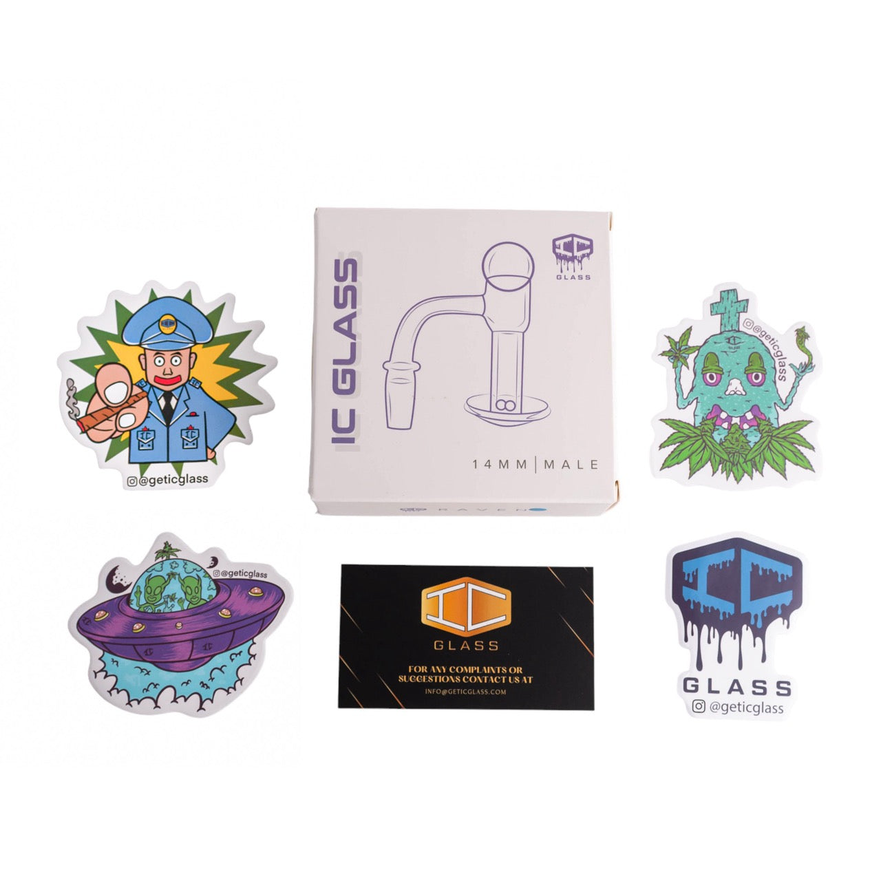 IC Glass - Raven | 14mm 90D Quartz Banger | Includes Carb Cap & Terp Balls | 5 Colors
