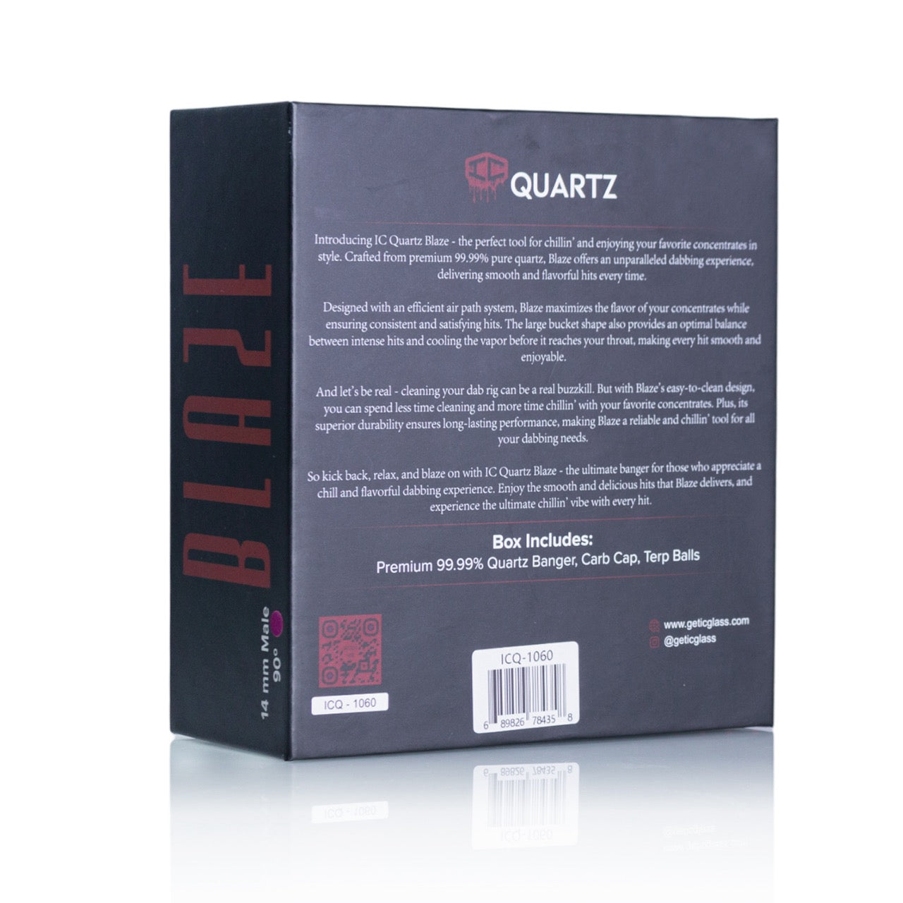 IC Quartz - Blaze | 14mm 90D Banger | Includes Carb Cap, Terp balls  | 5 colors
