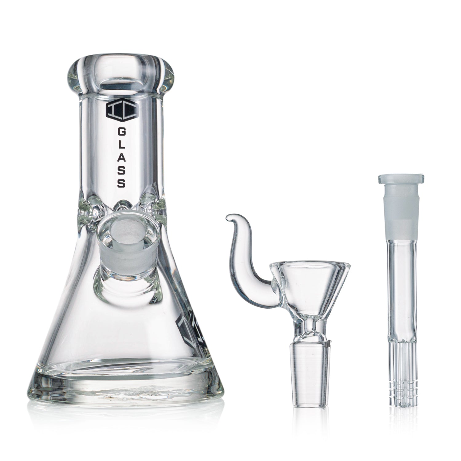 IC GLASS - Heavy Base Beaker with tree arm perc downstem | 8" Inch, 9MM Thick Glass Water Pipe