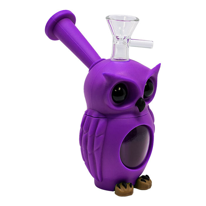 Silicone - 5.1" Colored Owl Silicone Waterpipe with Glass Bowl | Single Unit Secondary image