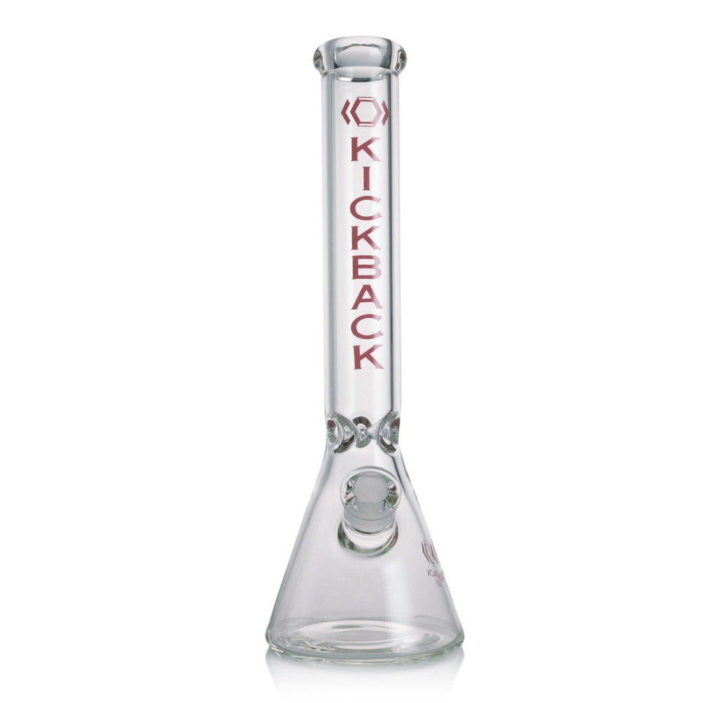 Glass 16'' beaker bong with removable downstem and bowl piece on white background