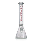 Glass 16'' beaker bong with removable downstem and bowl piece on white background