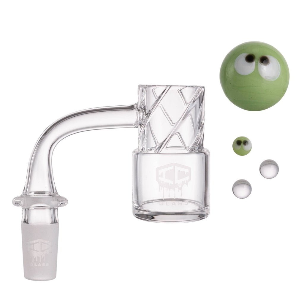 IC Glass - Grinnell | 14mm 90D Quartz Banger | Includes Terp Ball Grabber & Carb Cap | 5 Colors