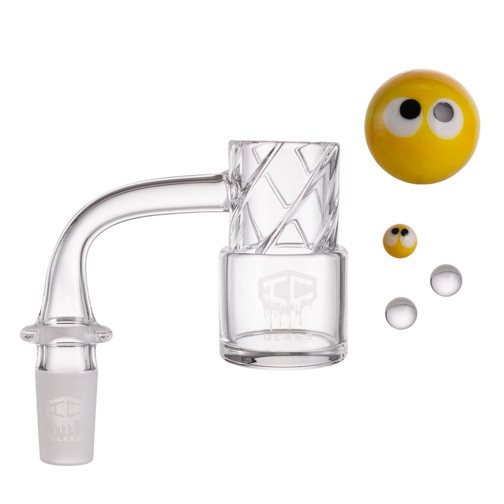 IC Glass - Grinnell | 14mm 90D Quartz Banger | Includes Terp Ball Grabber & Carb Cap | 5 Colors