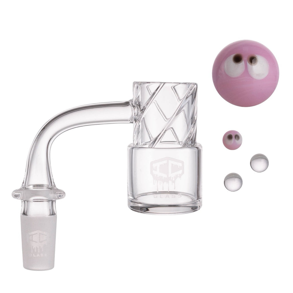 IC Glass - Grinnell | 14mm 90D Quartz Banger | Includes Terp Ball Grabber & Carb Cap | 5 Colors