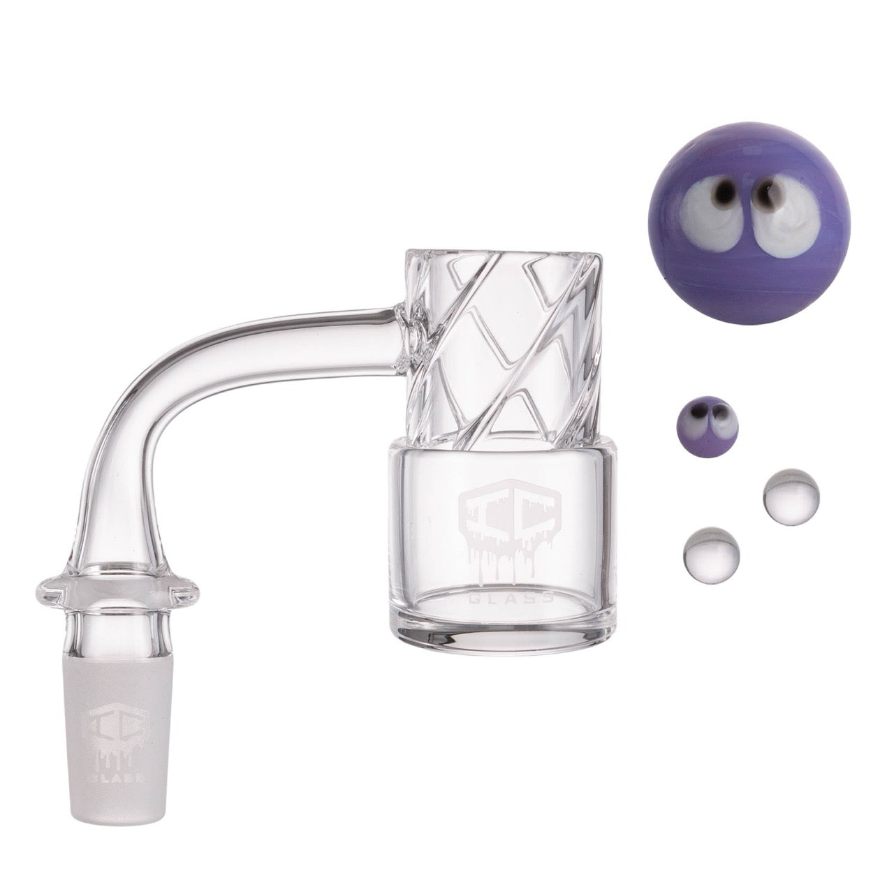 IC Glass - Grinnell | 14mm 90D Quartz Banger | Includes Terp Ball Grabber & Carb Cap | 5 Colors