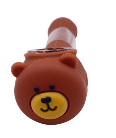 Silicone - 3.5" Little Silicone Blown Bear Hand Pipes W/ Built in Glass Bowl | Single Unit Main image